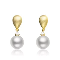 Lab Created Sterling Silver 14K Gold Plated with White Pearl Drop Earrings