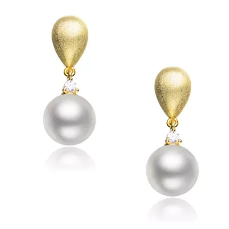 Lab Created Sterling Silver 14K Gold Plated with White Pearl Drop Earrings