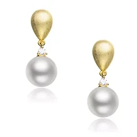 Lab Created Sterling Silver 14K Gold Plated with White Pearl Drop Earrings