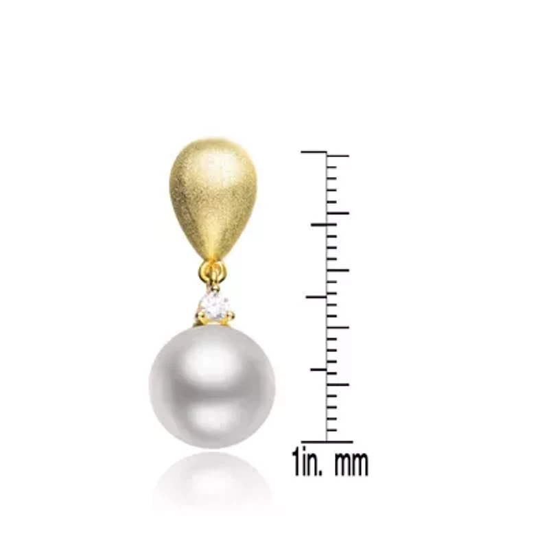 Lab Created Sterling Silver 14K Gold Plated with White Pearl Drop Earrings