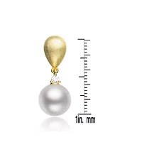 Lab Created Sterling Silver 14K Gold Plated with White Pearl Drop Earrings