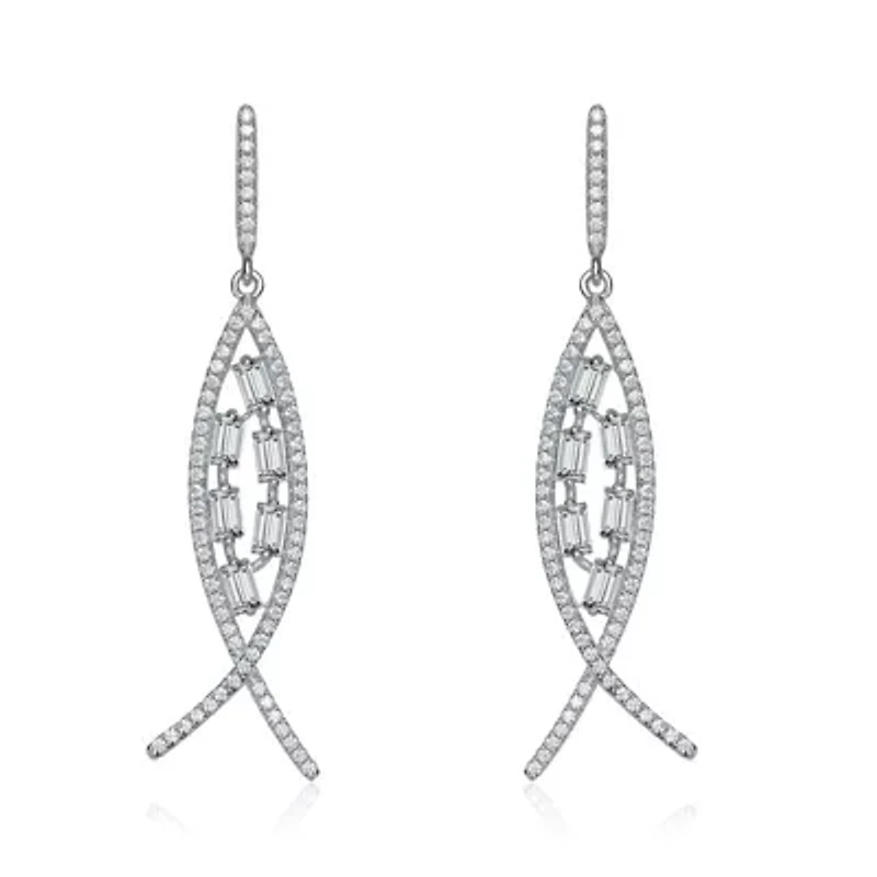 Lab Created Sterling Silver White Gold Plated with Clear Cubic Zirconia Accent Drop Earrings