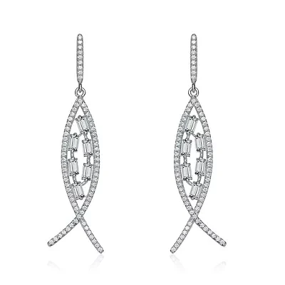 Lab Created Sterling Silver White Gold Plated with Clear Cubic Zirconia Accent Drop Earrings