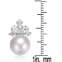 Lab Created Sterling Silver White Gold Plating with Clear Cubic Zirconia & White Fresh Water Pearl Drop Earrings