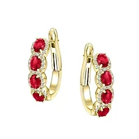 Lab Created Sterling Silver 14K Gold Plated Cubic Zirconia Oblong Hoop Spring Lock Earrings.