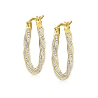 Lab Created Sterling Silver 14K Gold Plated with Clear Cubic Zirconia Oval Oblong Twist Hoop Earrings