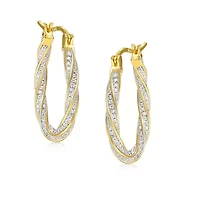 Lab Created Sterling Silver 14K Gold Plated with Clear Cubic Zirconia Oval Oblong Twist Hoop Earrings