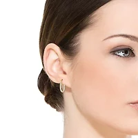 Lab Created Sterling Silver 14K Gold Plated with Clear Cubic Zirconia Oval Oblong Twist Hoop Earrings