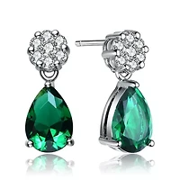 Lab Created Sterling Silver White Gold Plated with Emerald Green Cubic Zirconia Teardrop Earrings
