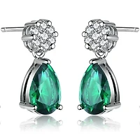 Lab Created Sterling Silver White Gold Plated with Emerald Green Cubic Zirconia Teardrop Earrings