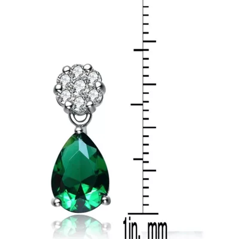 Lab Created Sterling Silver White Gold Plated with Emerald Green Cubic Zirconia Teardrop Earrings