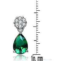 Lab Created Sterling Silver White Gold Plated with Emerald Green Cubic Zirconia Teardrop Earrings
