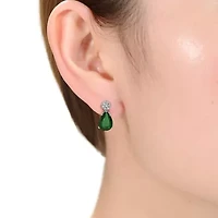 Lab Created Sterling Silver White Gold Plated with Emerald Green Cubic Zirconia Teardrop Earrings