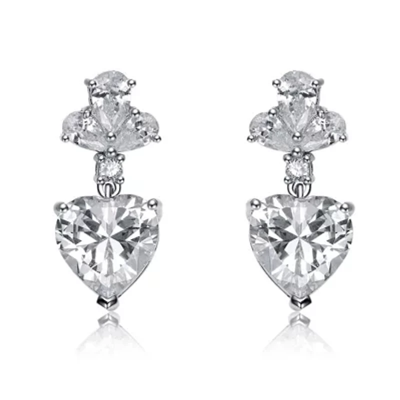 Lab Created Sterling Silver White Gold Plated with Clear Cubic Zirconia Triangle Drop Earrings