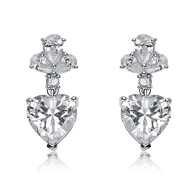 Lab Created Sterling Silver White Gold Plated with Clear Cubic Zirconia Triangle Drop Earrings