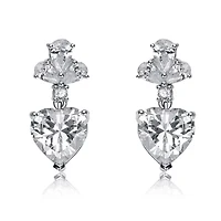 Lab Created Sterling Silver White Gold Plated with Clear Cubic Zirconia Triangle Drop Earrings