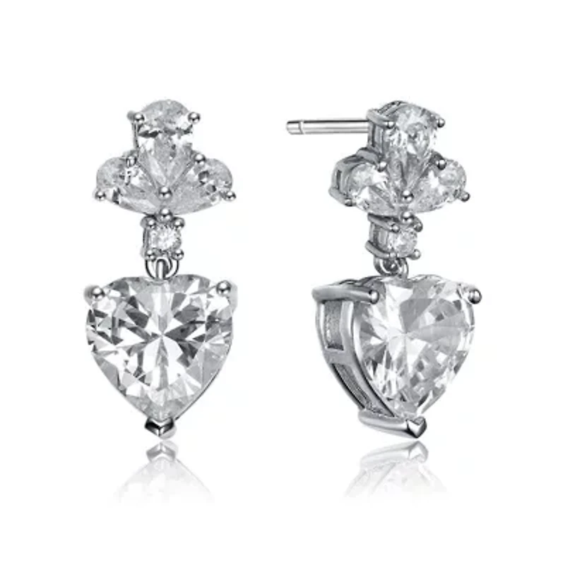 Lab Created Sterling Silver White Gold Plated with Clear Cubic Zirconia Triangle Drop Earrings