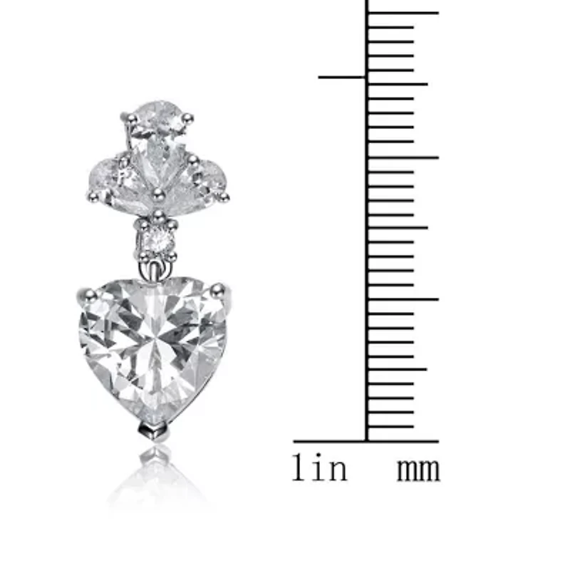 Lab Created Sterling Silver White Gold Plated with Clear Cubic Zirconia Triangle Drop Earrings