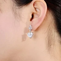 Lab Created Sterling Silver White Gold Plated with Clear Cubic Zirconia Triangle Drop Earrings