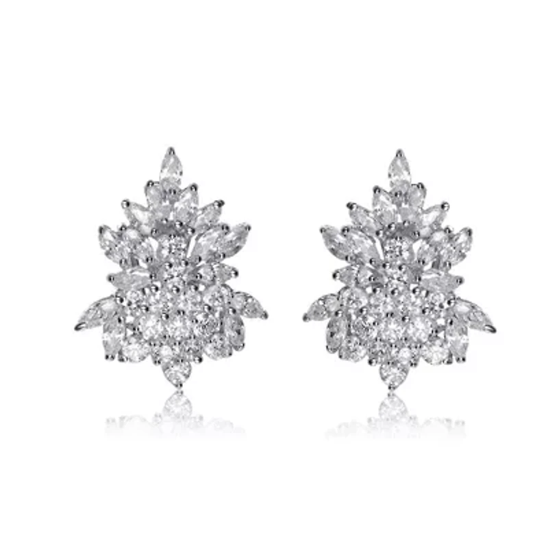 Lab Created Sterling Silver White Gold Plated with Clear Cubic Zirconia Marquise Cluster Earrings