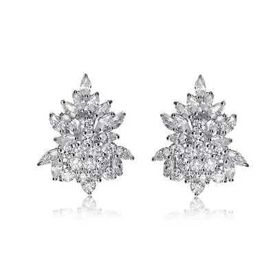 Lab Created Sterling Silver White Gold Plated with Clear Cubic Zirconia Marquise Cluster Earrings