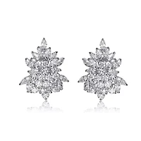 Lab Created Sterling Silver White Gold Plated with Clear Cubic Zirconia Marquise Cluster Earrings