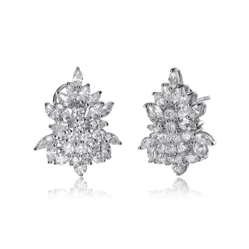 Lab Created Sterling Silver White Gold Plated with Clear Cubic Zirconia Marquise Cluster Earrings