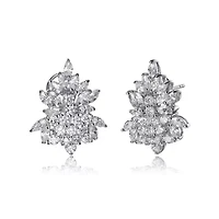 Lab Created Sterling Silver White Gold Plated with Clear Cubic Zirconia Marquise Cluster Earrings
