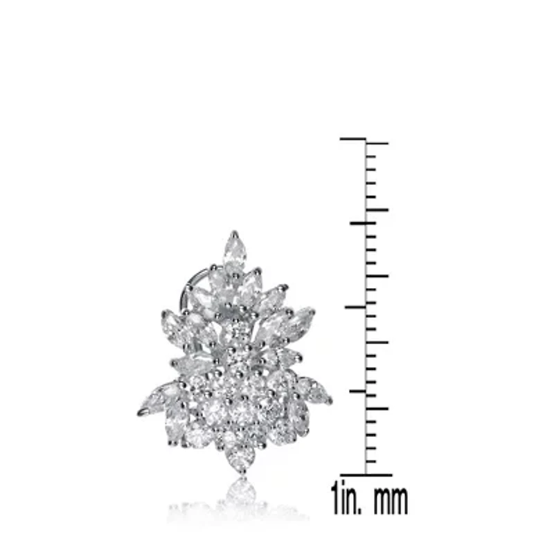 Lab Created Sterling Silver White Gold Plated with Clear Cubic Zirconia Marquise Cluster Earrings