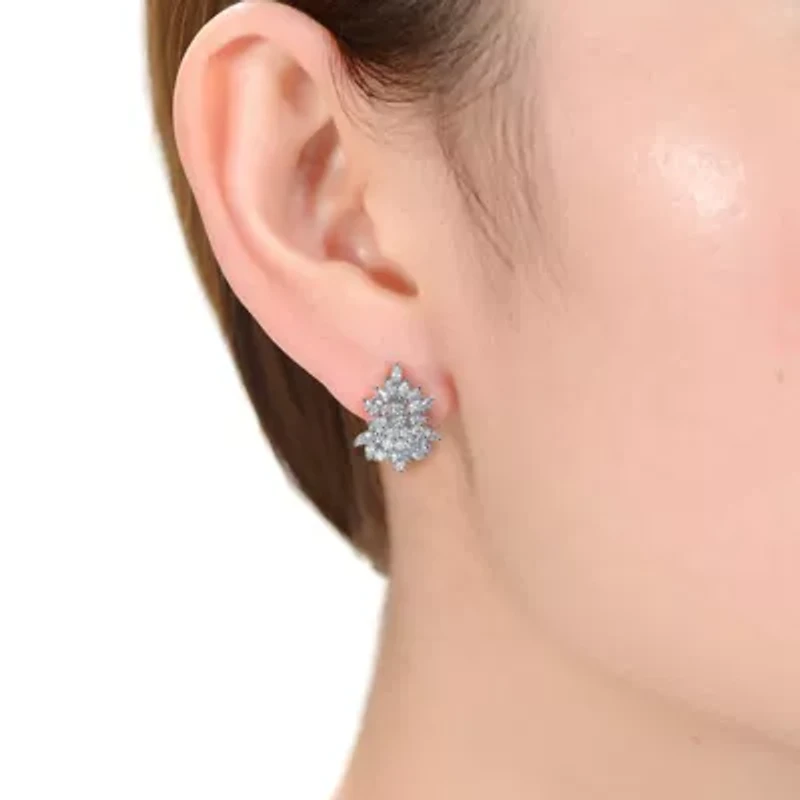 Lab Created Sterling Silver White Gold Plated with Clear Cubic Zirconia Marquise Cluster Earrings