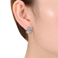 Lab Created Sterling Silver White Gold Plated with Clear Cubic Zirconia Marquise Cluster Earrings