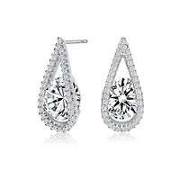 Lab Created Sterling Silver White Gold Plated with Clear Round Cubic Zirconia Pear Frame Halo Earrings