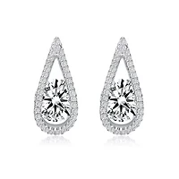 Lab Created Sterling Silver White Gold Plated with Clear Round Cubic Zirconia Pear Frame Halo Earrings