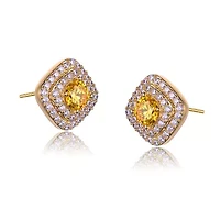 Lab Created 14K Gold Plated with Yellow Cubic Zirconia Square Halo Stud Earrings