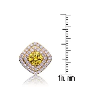 Lab Created 14K Gold Plated with Yellow Cubic Zirconia Square Halo Stud Earrings