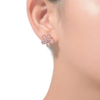 Lab Created Sterling Silver 18K Rose Plated with Clear Cubic Zirconia Flower Stud Earrings