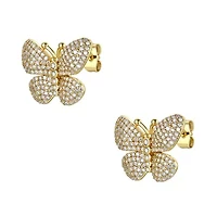 Lab Created Sterling Silver 14K Gold Plated with Clear Cubic Zirconia Butterfly Pave Earrings