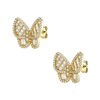 Lab Created Sterling Silver 14K Gold Plated with Clear Cubic Zirconia Clusters Butterfly Stud Earrings