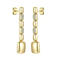 Lab Created Sterling Silver 14K Gold Plated with Clear Cubic Zirconia Rectangle Link Linear Dangle Earrings