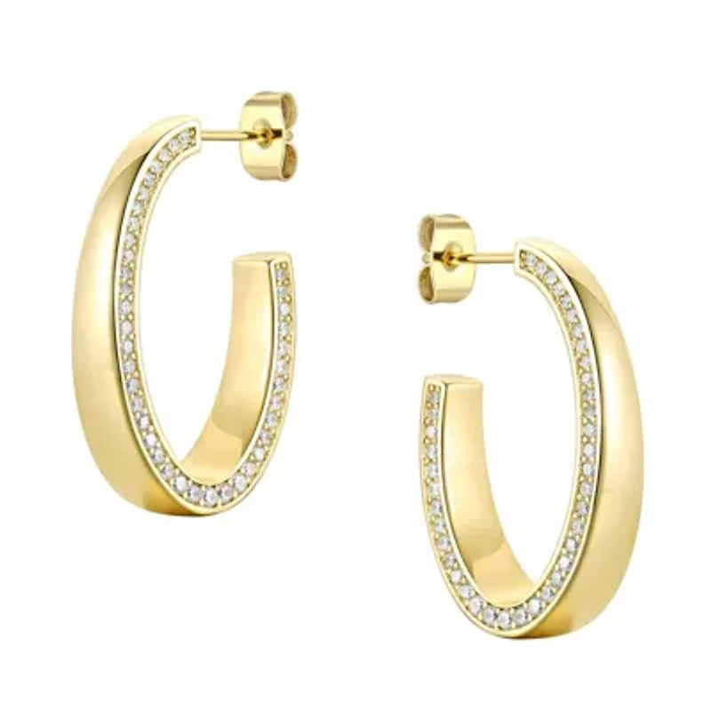 Lab Created Sterling Silver with Clear Cubic Zirconia Tapered C-Hoop Earrings