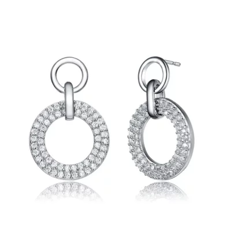 Lab Created Sterling Silver White Gold Plated with Clear Cubic Zirconia Halo Drop Earrings