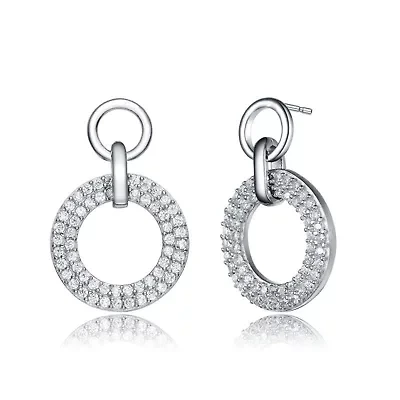 Lab Created Sterling Silver White Gold Plated with Clear Cubic Zirconia Halo Drop Earrings