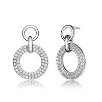 Lab Created Sterling Silver White Gold Plated with Clear Cubic Zirconia Halo Drop Earrings