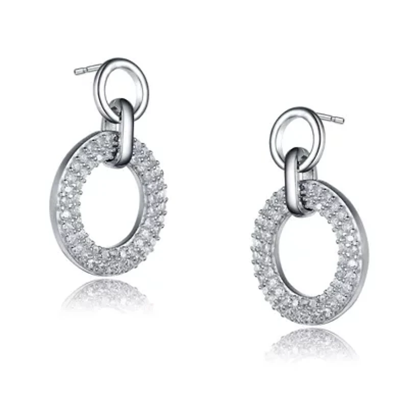 Lab Created Sterling Silver White Gold Plated with Clear Cubic Zirconia Halo Drop Earrings