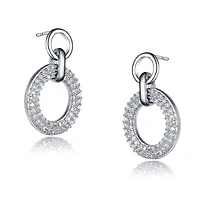 Lab Created Sterling Silver White Gold Plated with Clear Cubic Zirconia Halo Drop Earrings