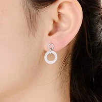 Lab Created Sterling Silver White Gold Plated with Clear Cubic Zirconia Halo Drop Earrings