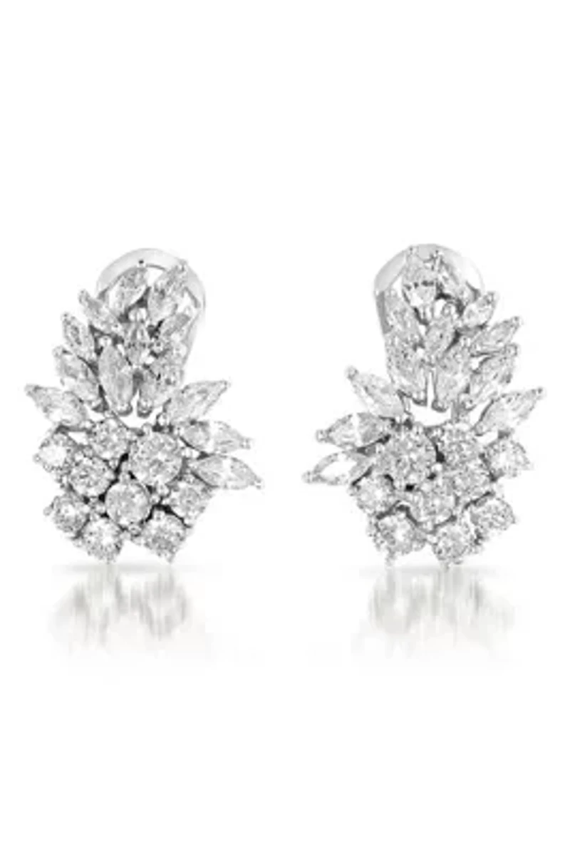 Lab Created Sterling Silver White Gold Plated with Clear Cubic Zirconia Marquise Cluster Stud Earrings