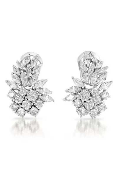Lab Created Sterling Silver White Gold Plated with Clear Cubic Zirconia Marquise Cluster Stud Earrings