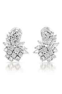 Lab Created Sterling Silver White Gold Plated with Clear Cubic Zirconia Marquise Cluster Stud Earrings