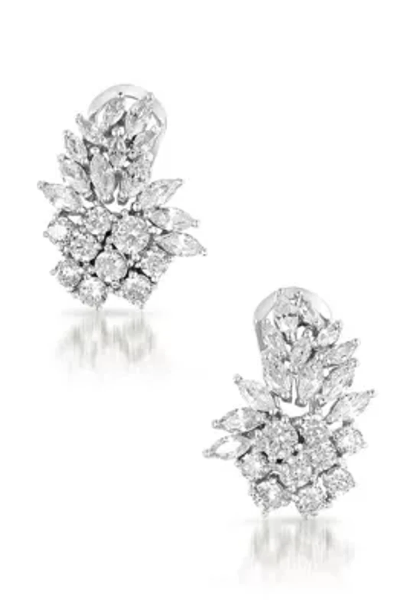 Lab Created Sterling Silver White Gold Plated with Clear Cubic Zirconia Marquise Cluster Stud Earrings